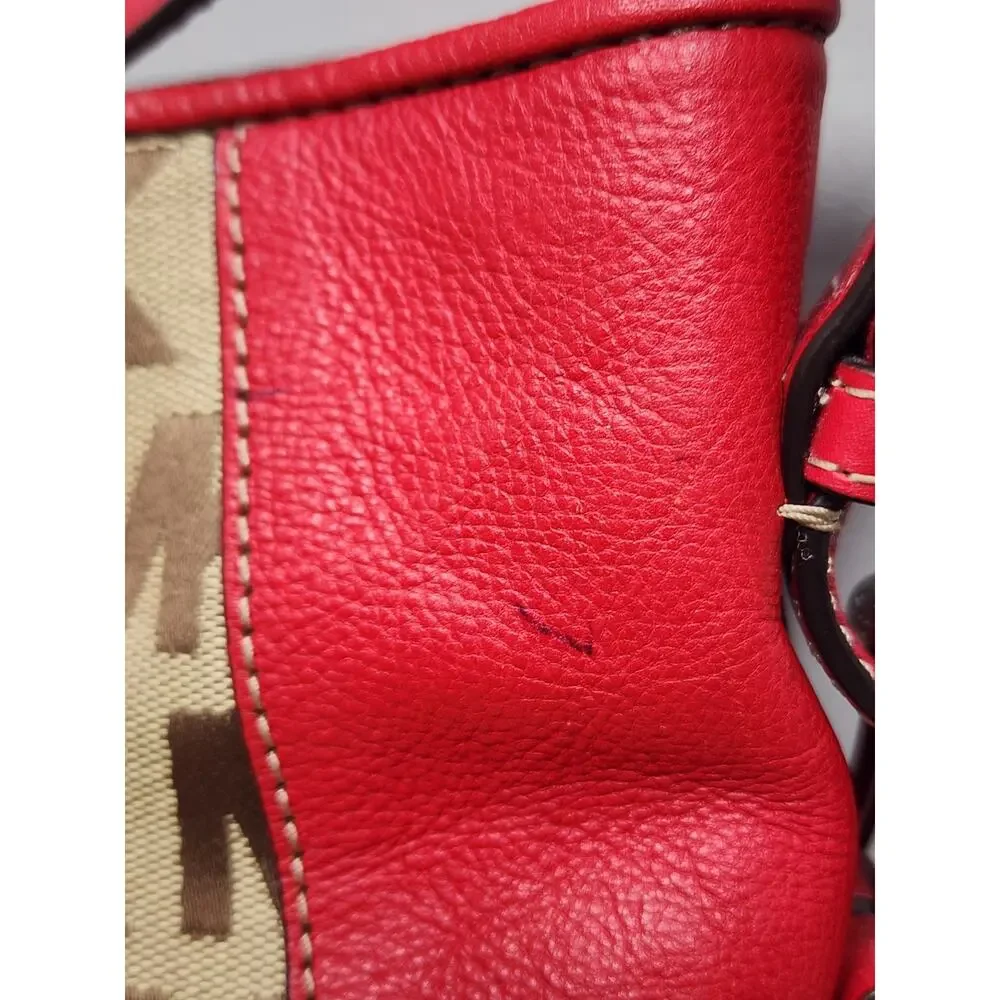 Preowned Michael Kors Brookville Burgundy And Beige Large Shoulder Bag Purse